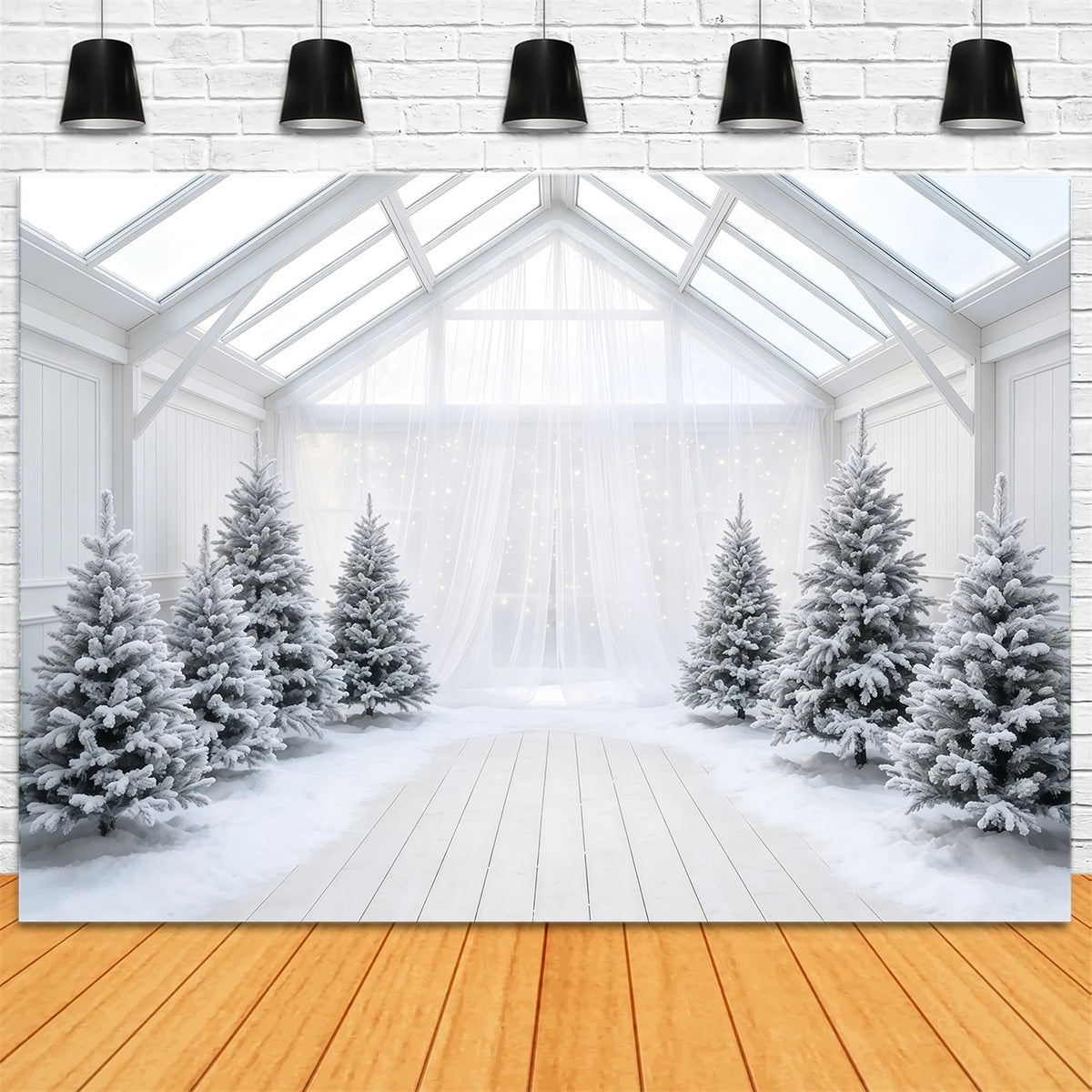 Christmas Tree Backdrop Frosted White Pine Atrium Muslin Christmas Backdrop GQ68-111