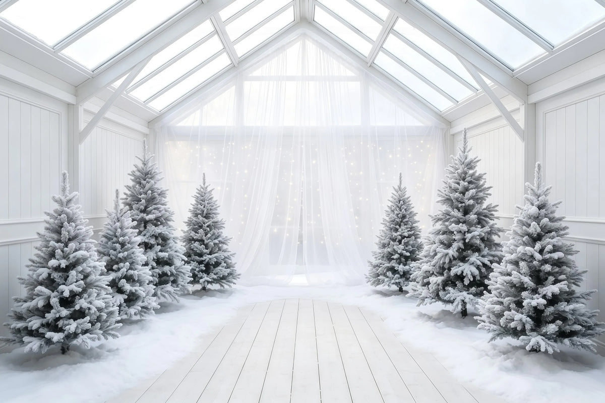 Christmas Tree Backdrop Frosted White Pine Atrium Muslin Christmas Backdrop GQ68-111