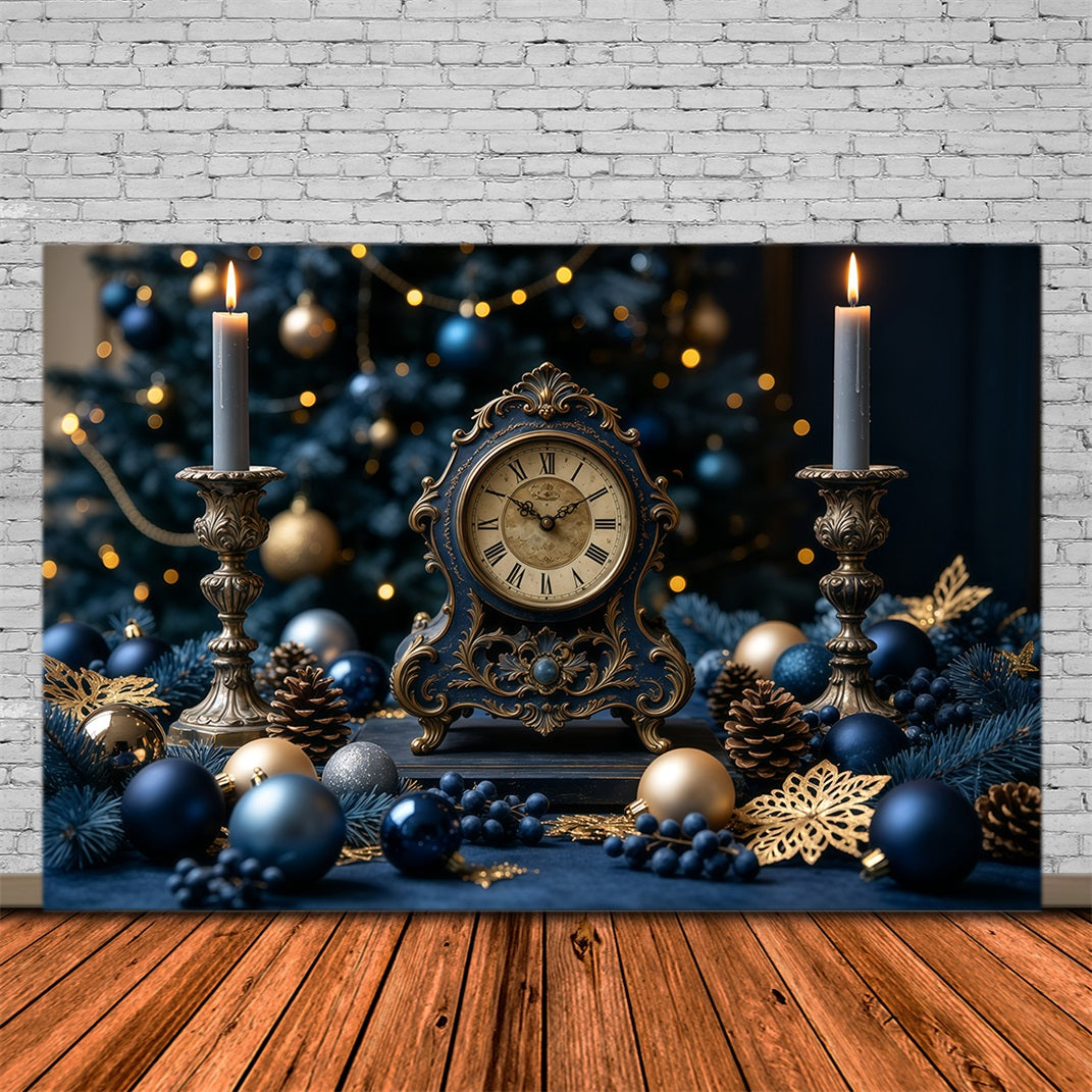 Vintage Christmas Backdrop Blue Clock Candle Display Christmas Backdrop Ideas GQ68-125