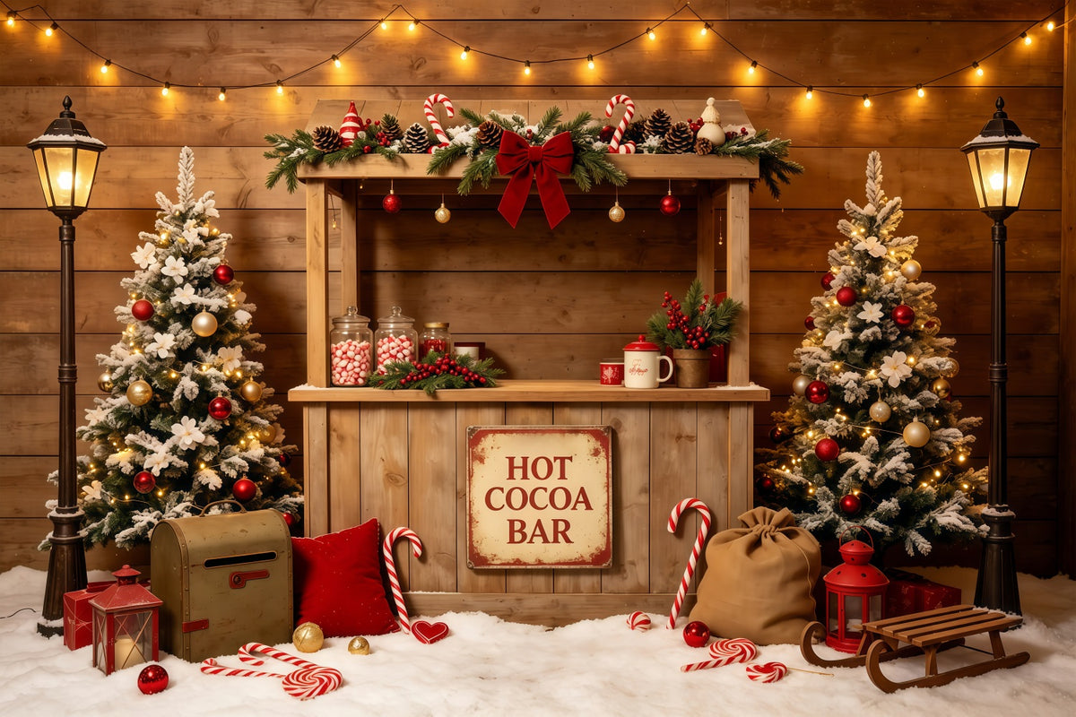 Christmas Party Backdrop Rustic Cocoa Bar Cabin Christmas Studio Backdrops GQ68-65