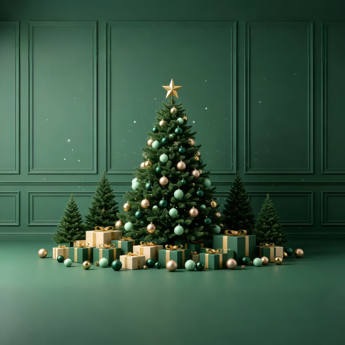 Green Christmas Backdrop Emerald Tree Gift Display Wall Backdrop Christmas GQ68-73