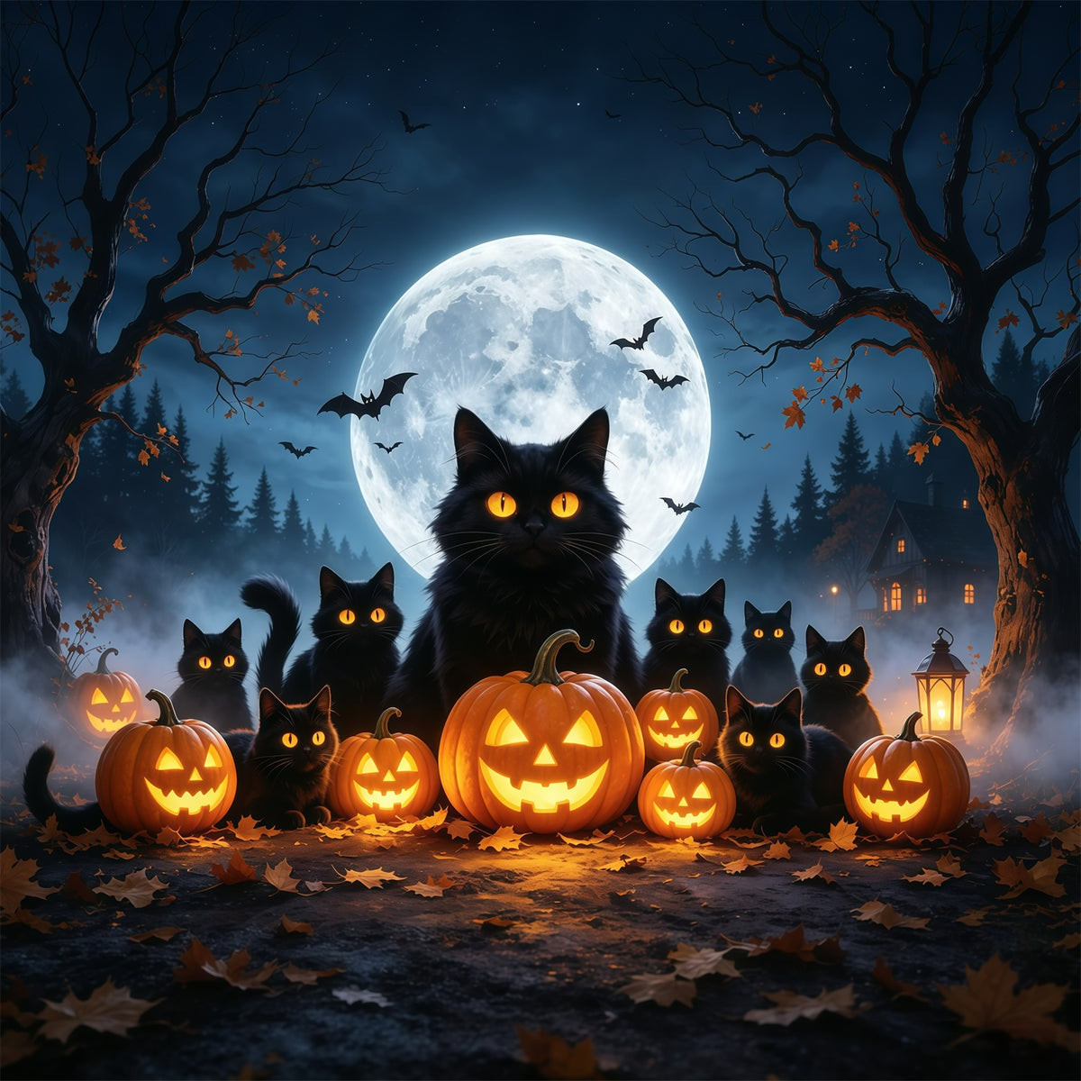 Black Cat Halloween Garage Door Cover Moonlit Pumpkin Lanterns Outdoor Halloween Garage Door Cover GQ68-8-1 car
