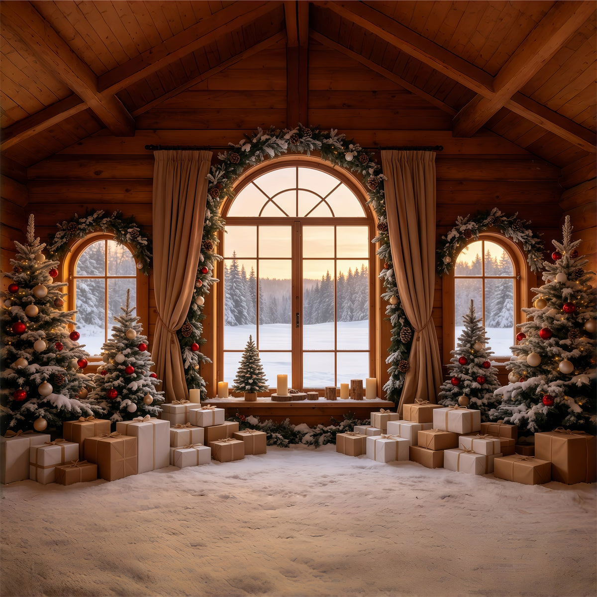 Christmas Cabin Backdrop Rustic House Window View Photo Backdrop Christmas GQ68-86