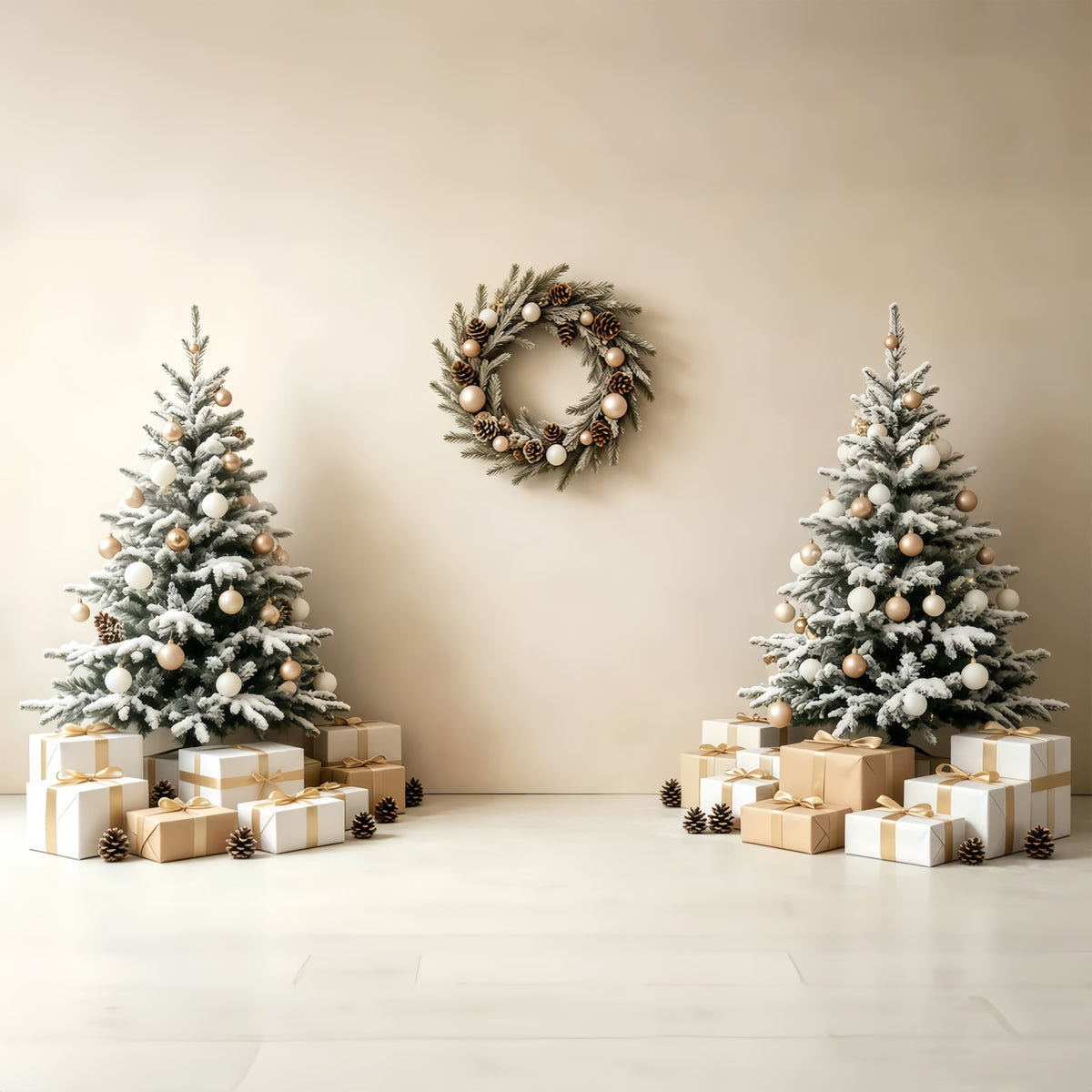 Christmas Wall Backdrop Minimal Tree Wreath Gift Photography Backdrops Christmas GQ68-93