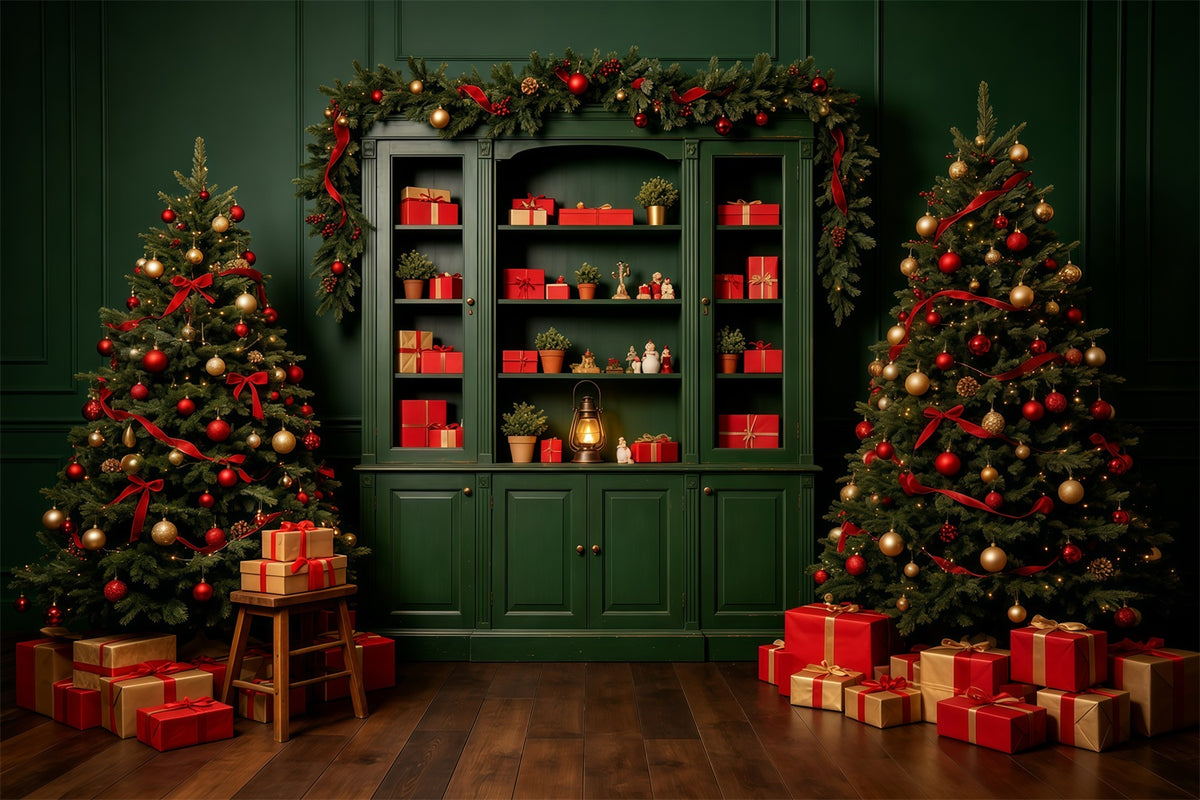 Green Christmas Backdrop Cabinet Gift Display Professional Christmas Backdrop GQ69-11