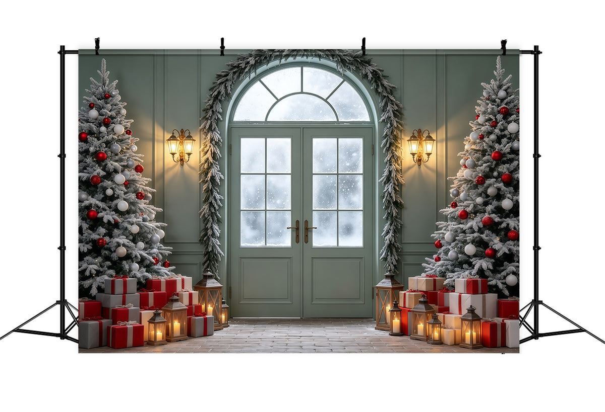 Christmas Themed Backdrops Frosted Arch Door Display Christmas Photo Backdrop GQ69-19