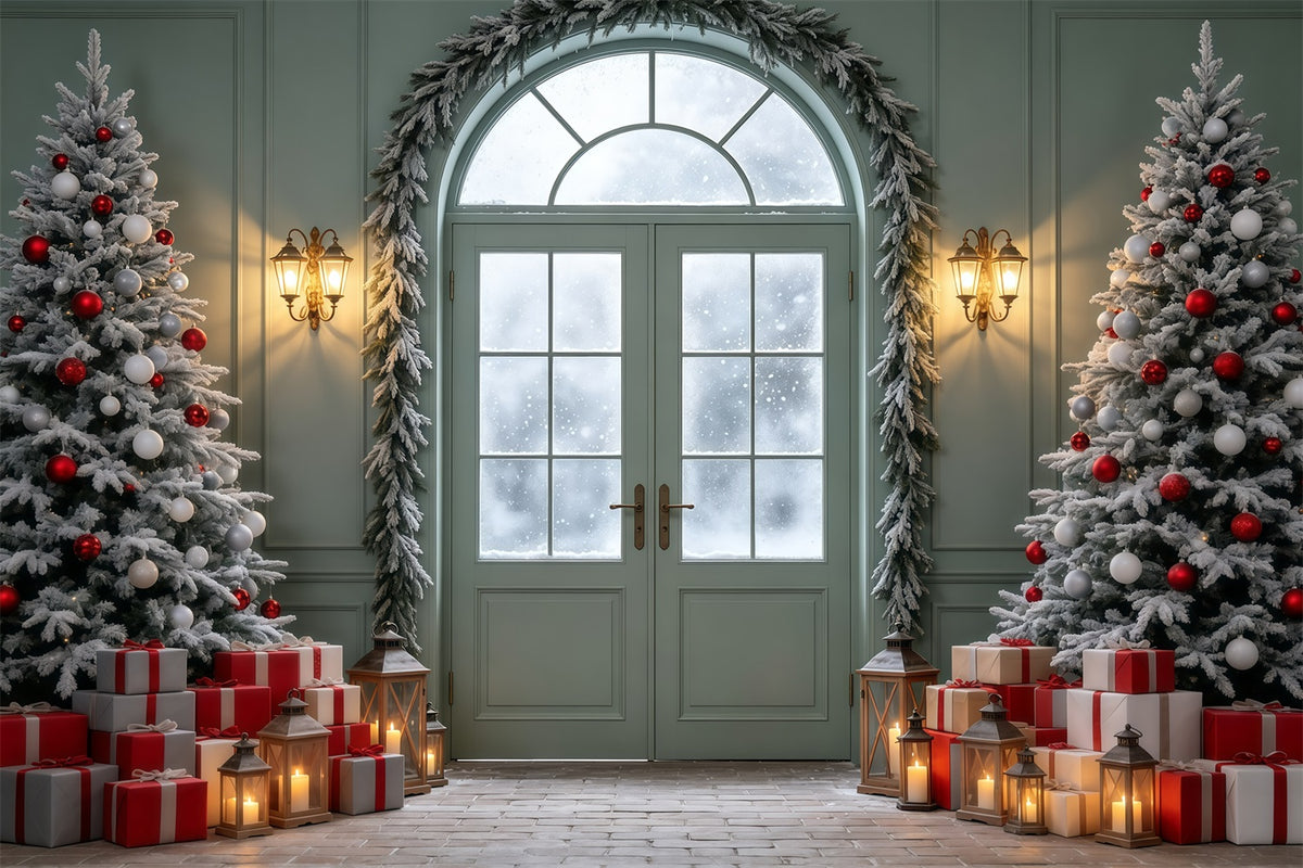 Christmas Themed Backdrops Frosted Arch Door Display Christmas Photo Backdrop GQ69-19