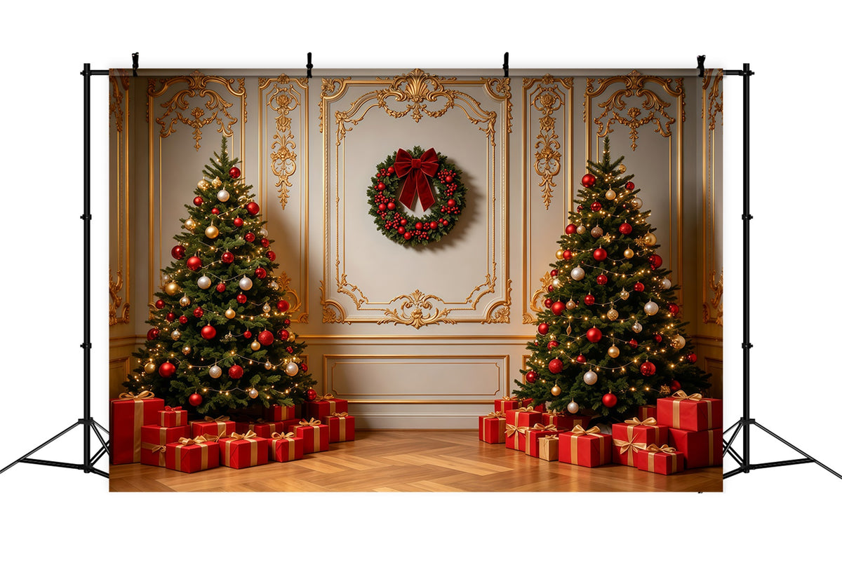 Christmas Wall Backdrop Elegant Gold Trim Interior Photo Christmas Backdrops GQ69-3