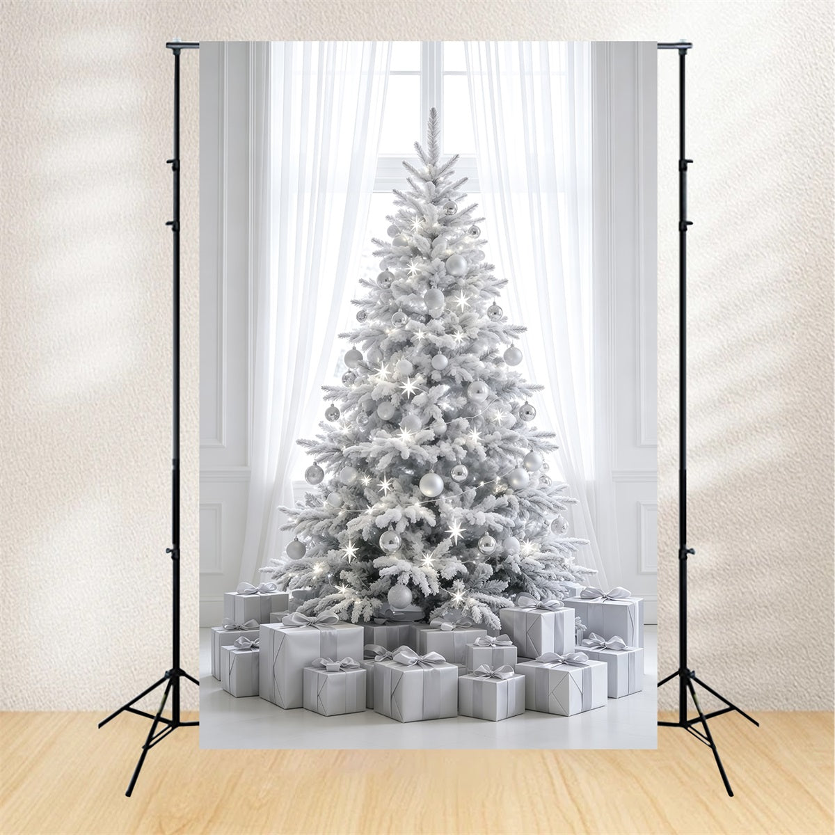 Simple Christmas Backdrop White Frosted Tree Decor Photography Backdrops Christmas GQ69-34