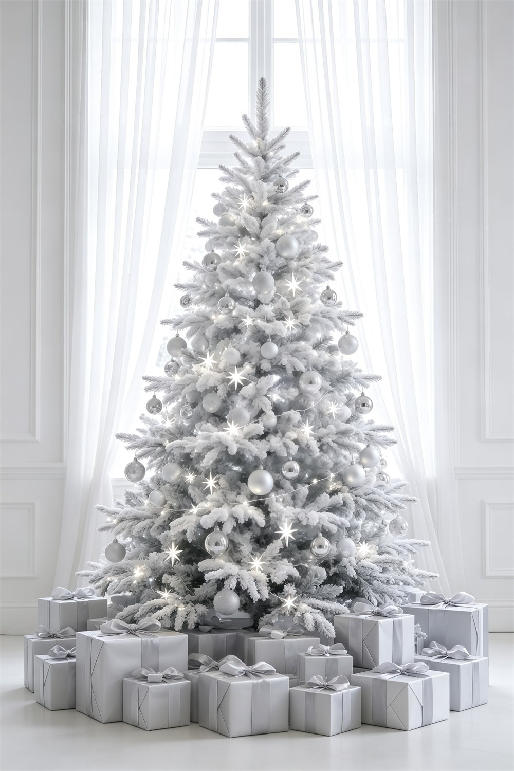 Simple Christmas Backdrop White Frosted Tree Decor Photography Backdrops Christmas GQ69-34