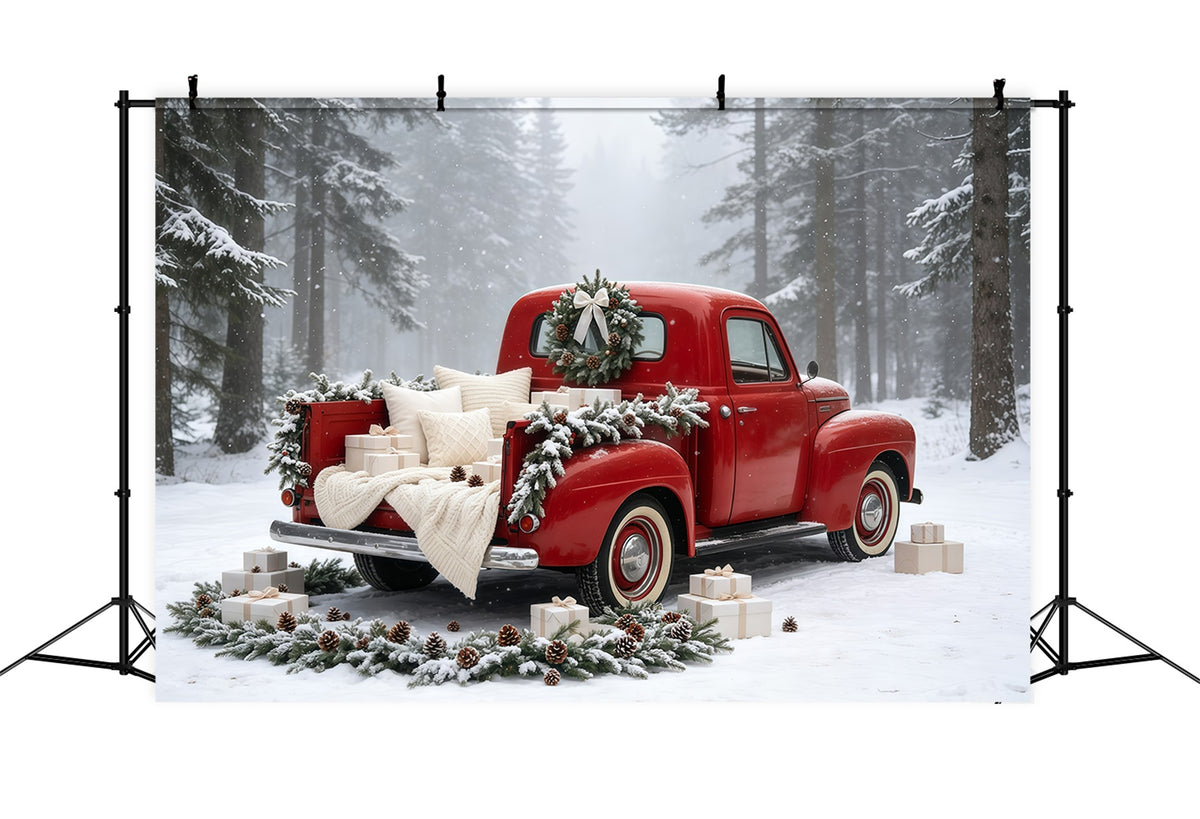 Christmas Truck Backdrop Vintage Red Car Forest Studio Christmas Backdrop GQ69-5