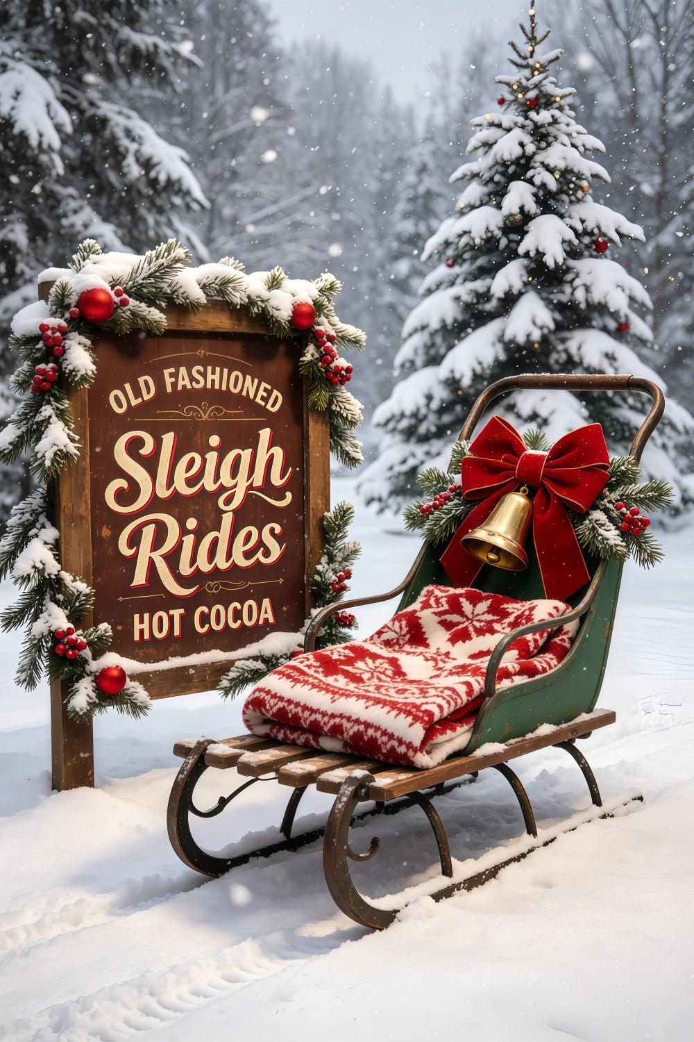 Christmas Sleigh Backdrop Vintage Library Tree Room Professional Christmas Backdrops GQ69-62