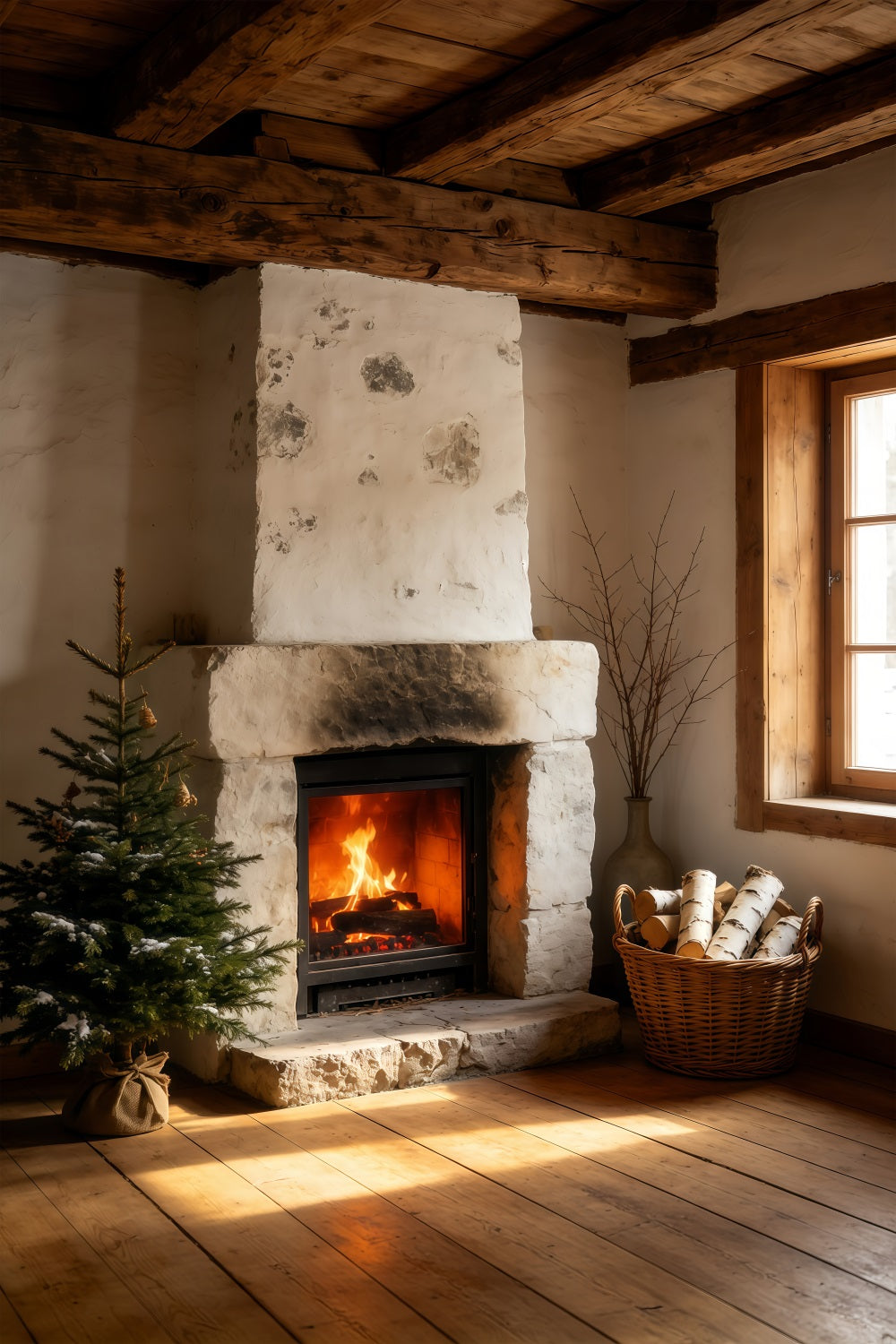 Country Christmas Backdrop Rustic Cottage Door Wreaths Photo Backdrop Christmas GQ69-64