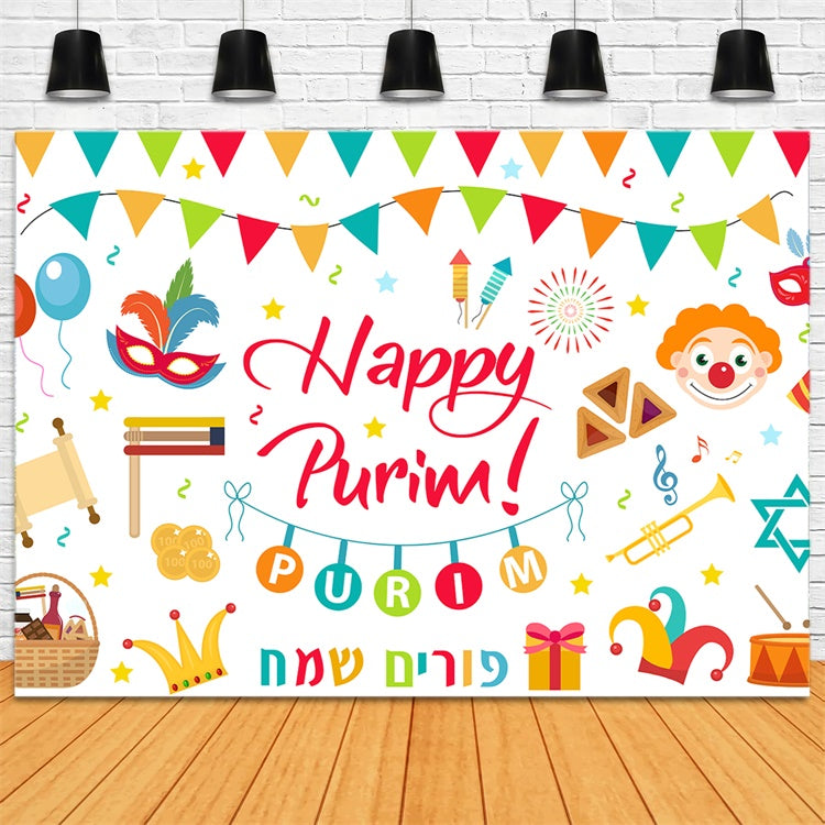 Purim Backdrop Masquerade Confetti Balloons Backdrop GTY3-1
