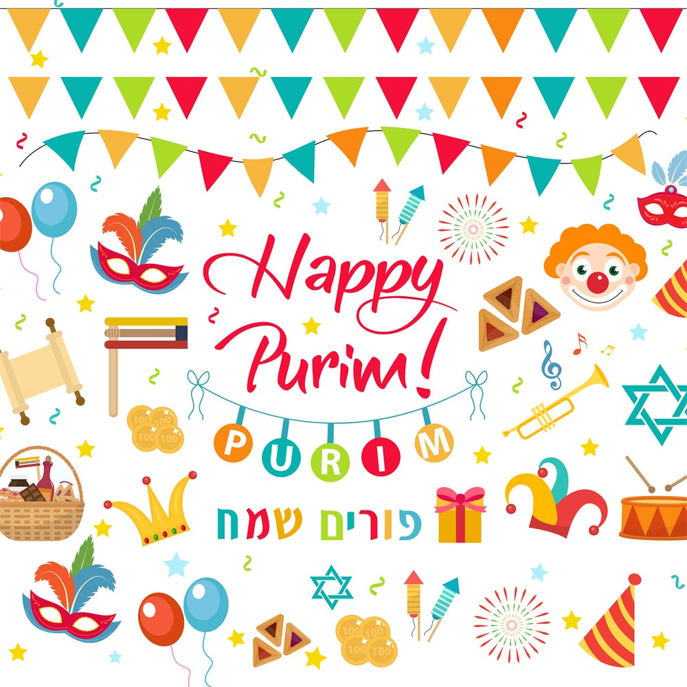 Purim Backdrop Masquerade Confetti Balloons Backdrop GTY3-1
