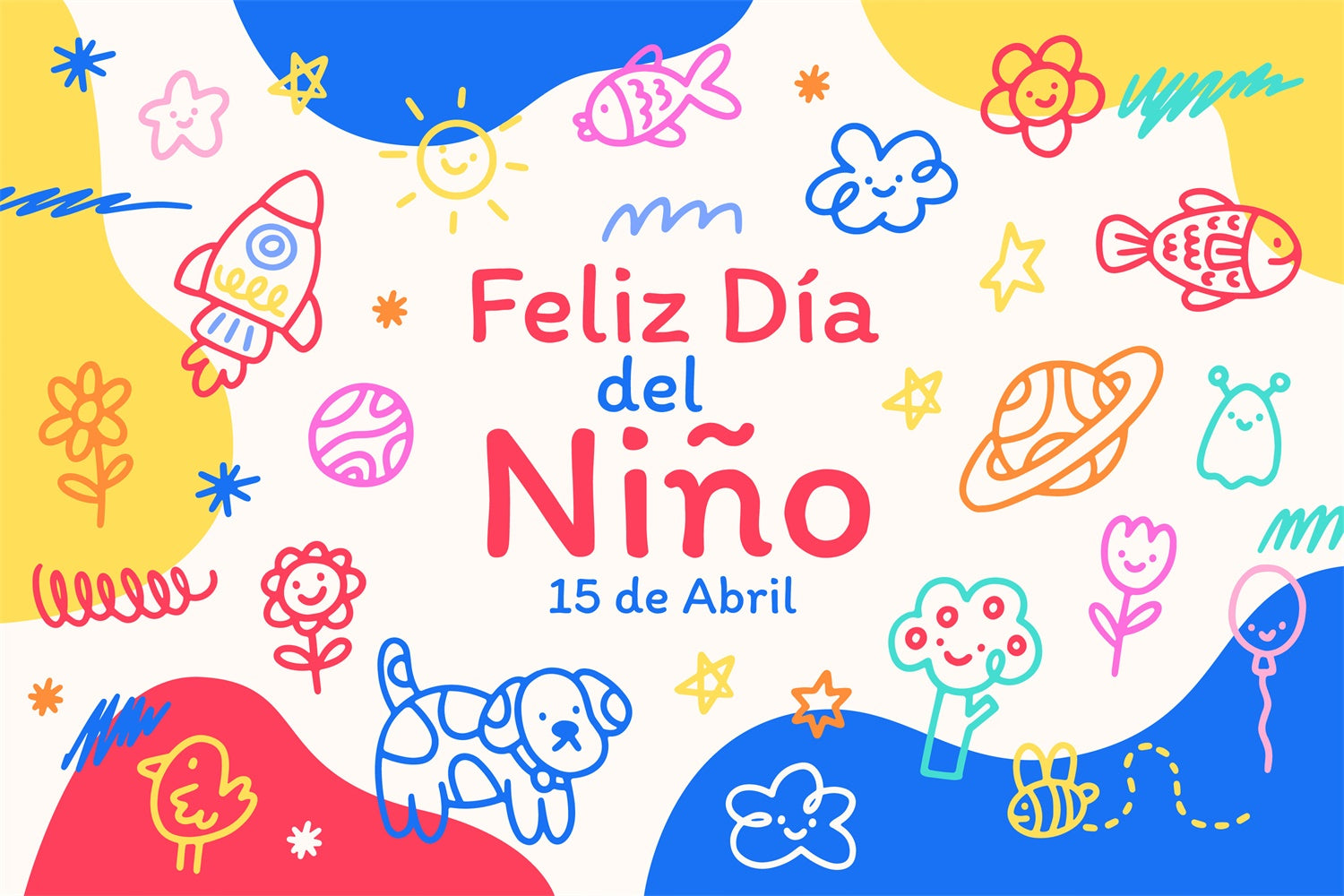 Mexican Children's Day Backdrop Playful Doodle Fiesta Backdrop GTY3-130