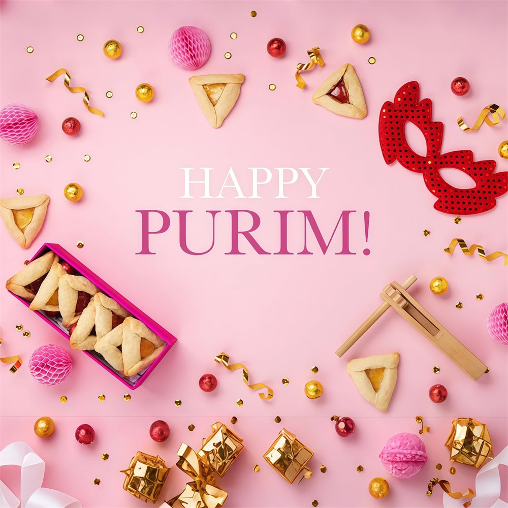 Purim Backdrop Mask Cookies Pink Party Backdrop GTY3-14