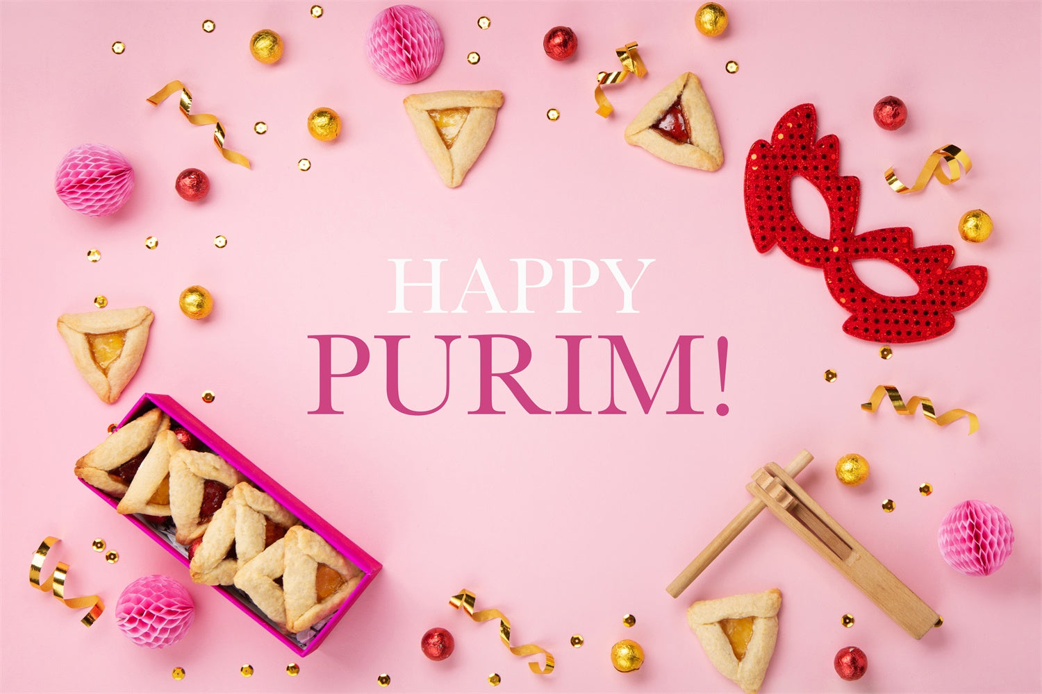 Purim Backdrop Mask Cookies Pink Party Backdrop GTY3-14