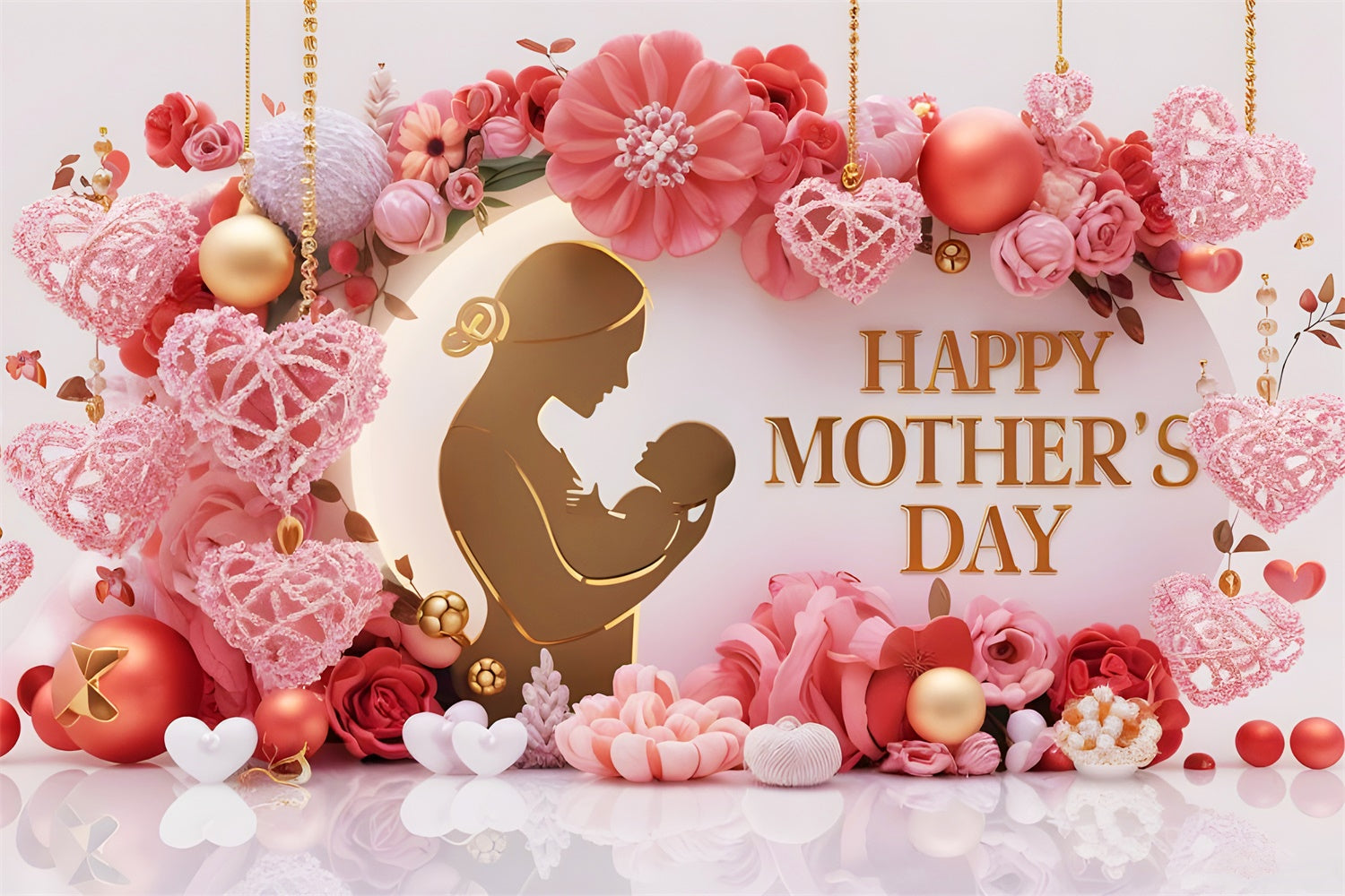 Mother's Day Backdrop Ornate Gold Frame Floral Backdrop GTY3-141