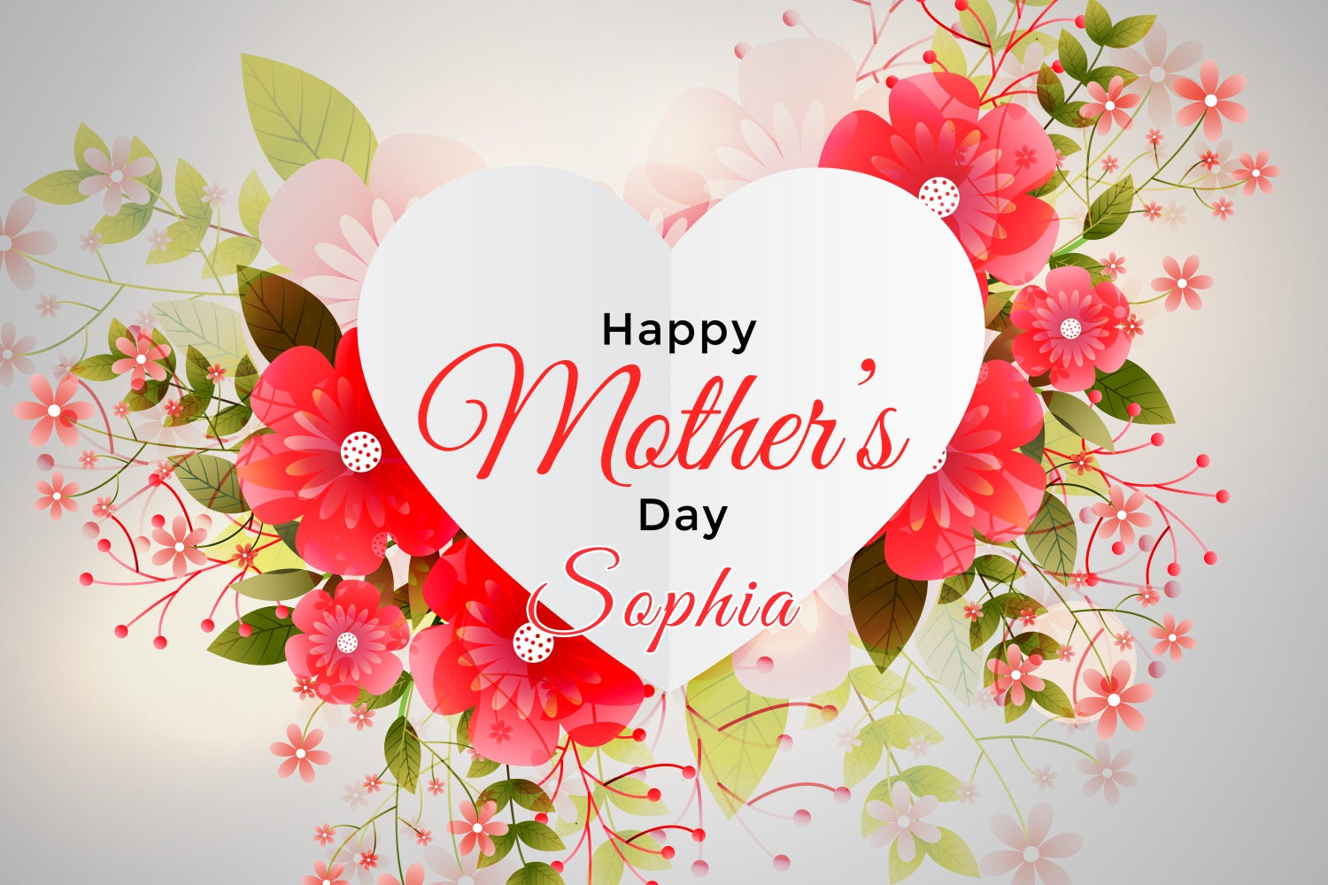 Backdrops For Mother's Day Red Floral Heart Personalised Backdrop GTY3-195