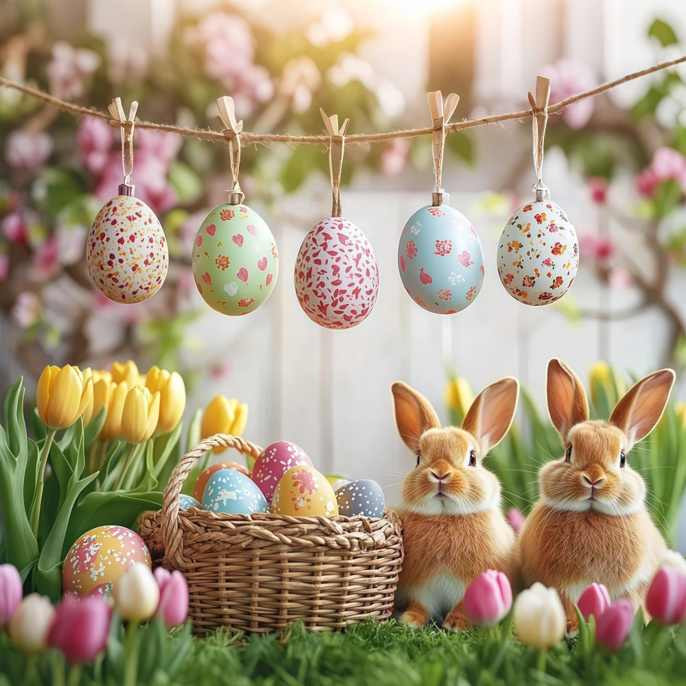 Easter Picture Backdrops Hanging Easter Egg Tulips Backdrop GTY3-232