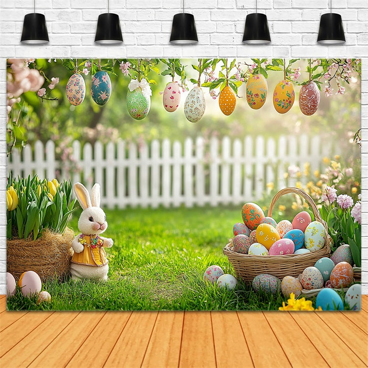 Easter Egg Backdrop Rustic Bunny Floral Meadow Backdrop GTY3-233