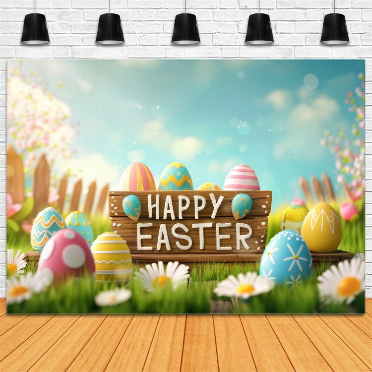 Easter Backdrops Photography Bright Sky Pastel Egg Backdrop GTY3-234