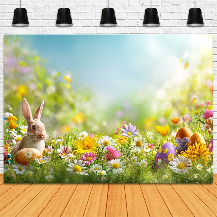 Easter Photo Backdrop Pastel Floral Meadow Bunny Backdrop GTY3-235