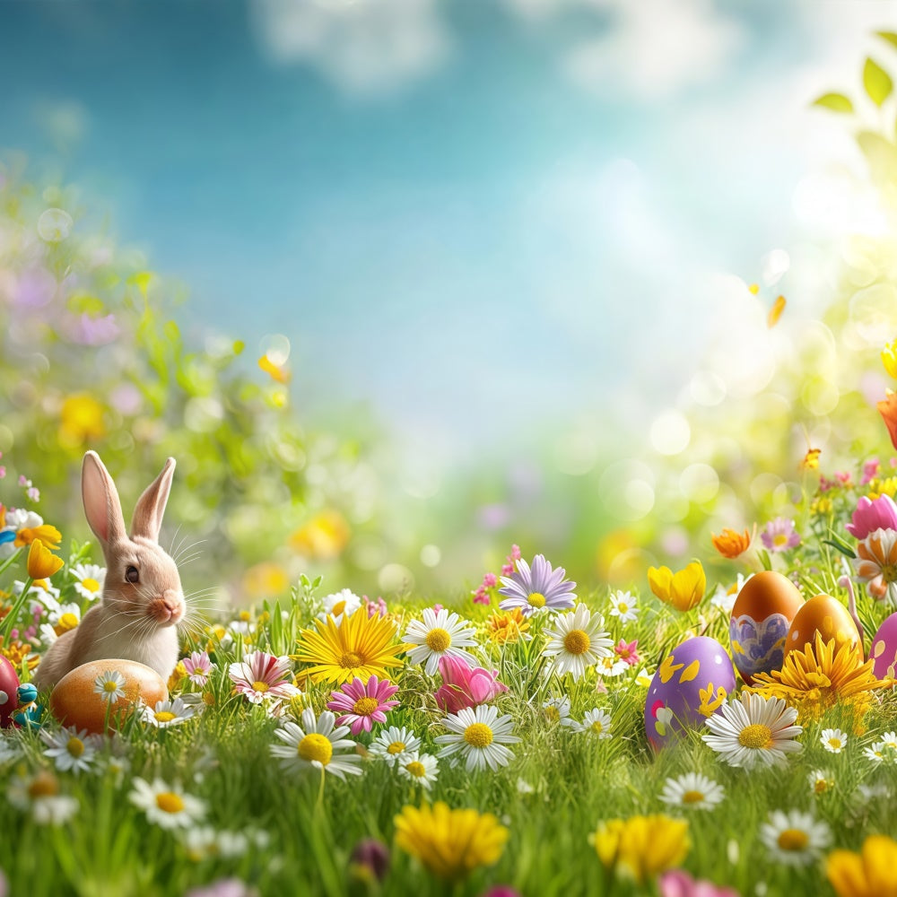 Easter Photo Backdrop Pastel Floral Meadow Bunny Backdrop GTY3-235