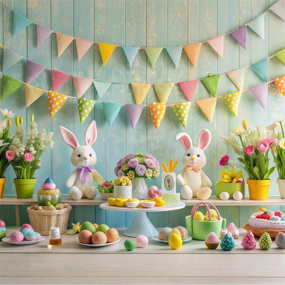 Easter Picture Ideas Floral Bunny Table Setting Backdrop GTY3-236