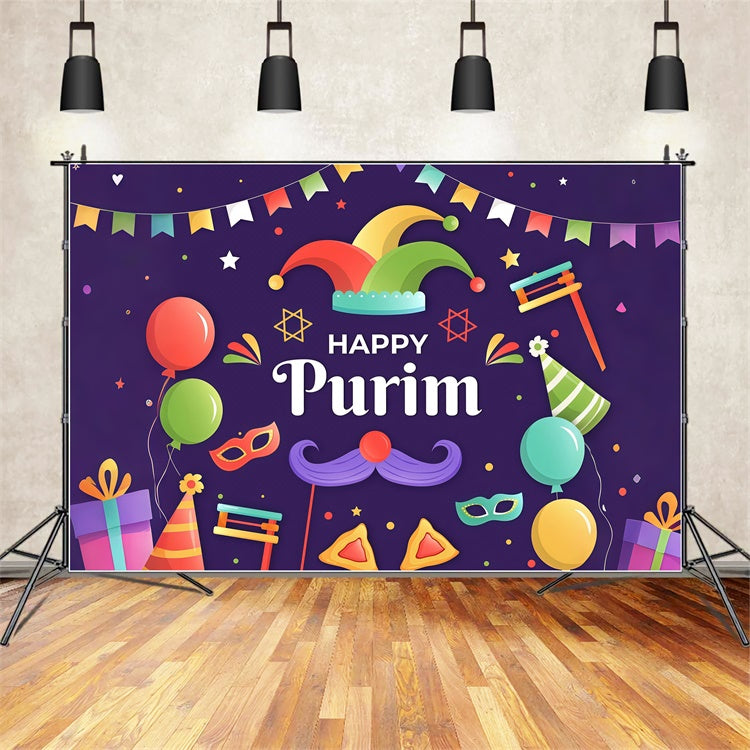 Purim Backdrop Mask Balloons Cheerful Party Backdrop GTY3-24