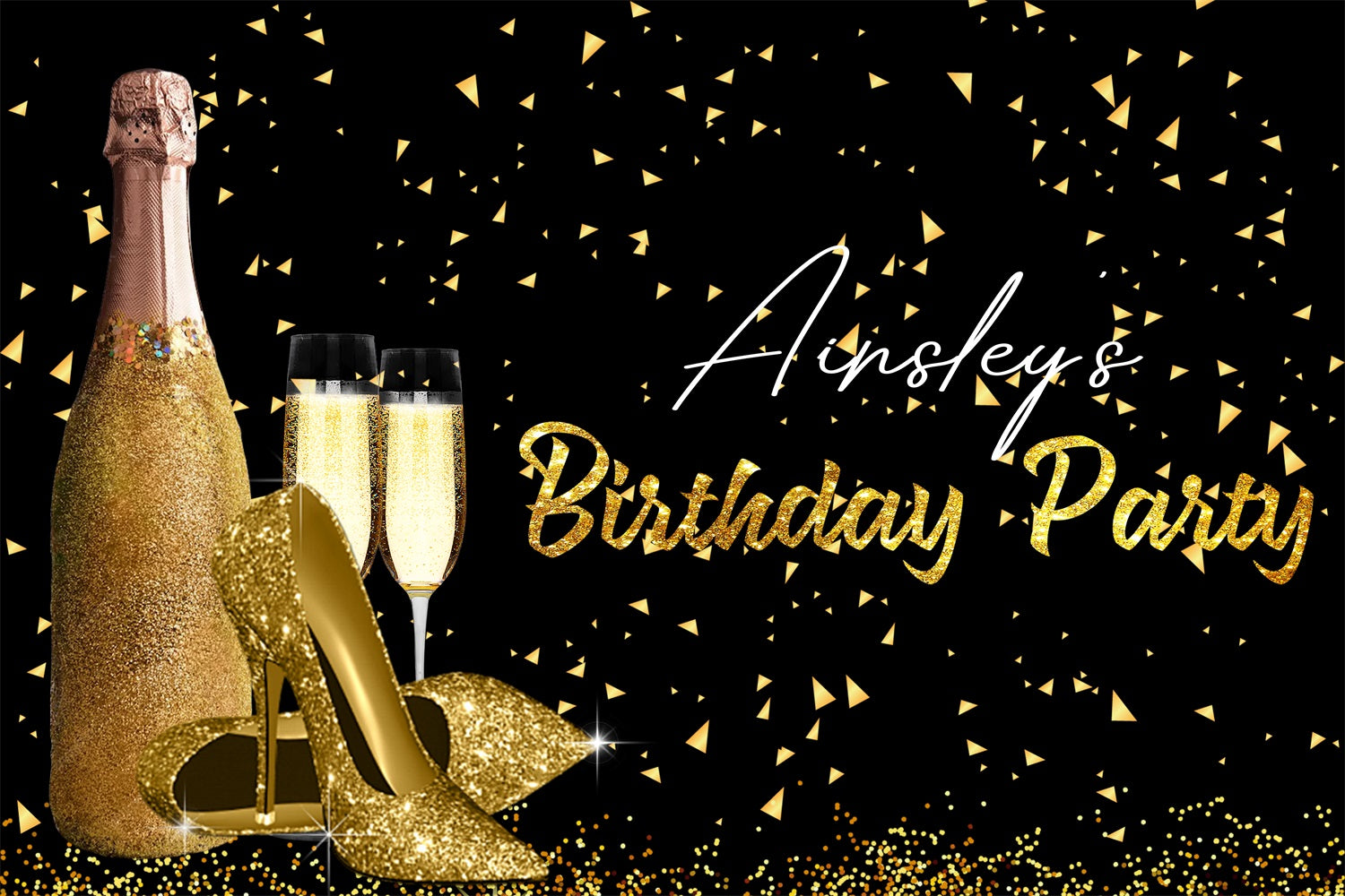 Personalized Birthday Backdrop Glitter Heels Champagne Backdrop GTY3-246