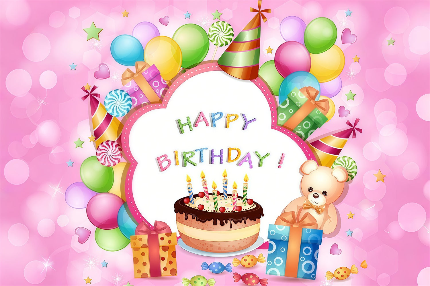 Happy Birthday Backdrop Cartoon Party Kids Custom Backdrop GTY3-250