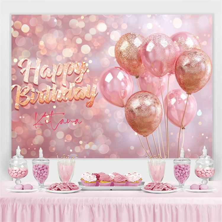 Custom Birthday Backdrop Pink Glitter Balloon Backdrop GTY3-253