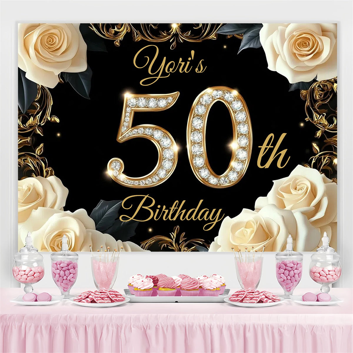 Personalized Birthday Backdrops Diamond Sparkle Flower Backdrop GTY3-267