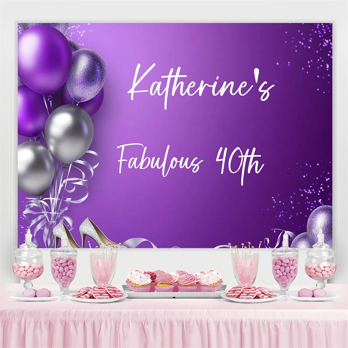 Custom Birthday Backdrops Balloons Purple Backdrop GTY3-268