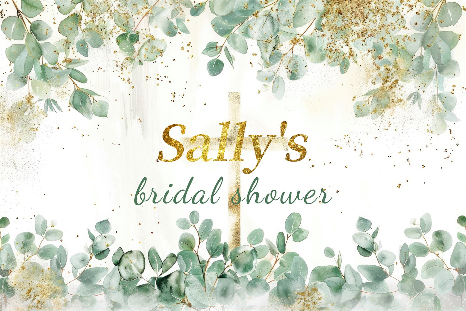 Bridal Shower Backdrop Glittering Green Leaves Custom Backdrop GTY3-271