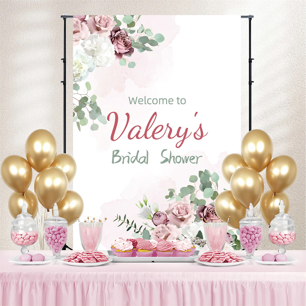Bridal Shower Backdrops Floral Elegant Personalized Backdrop GTY3-272