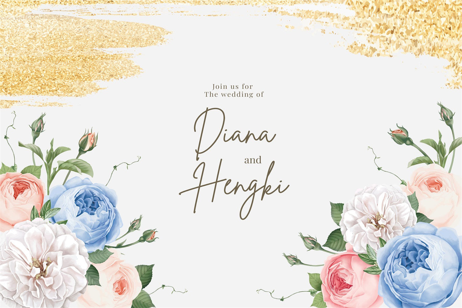 Wedding Backdrop Gold Sparkle Floral Customized Backdrop GTY3-273