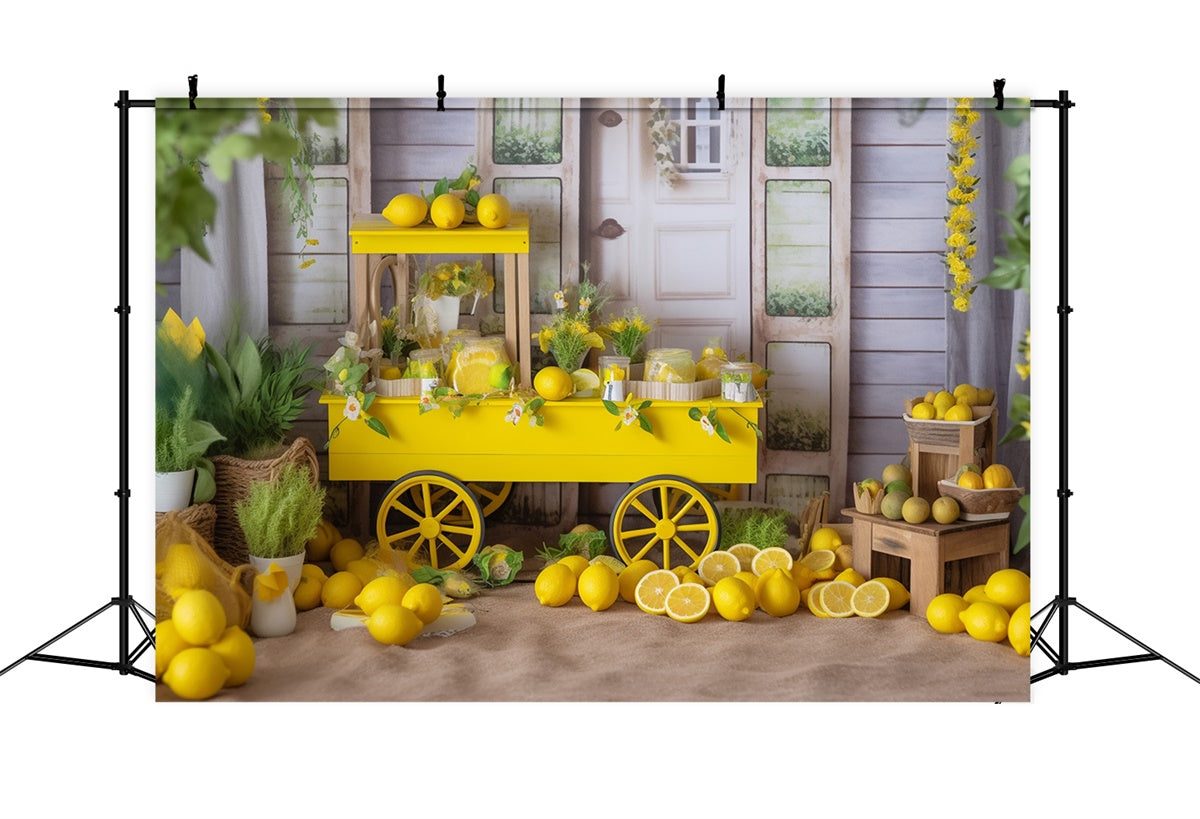 Lemon Backdrop Yellow Lemon Cart Country Summer Backdrop GTY3-285