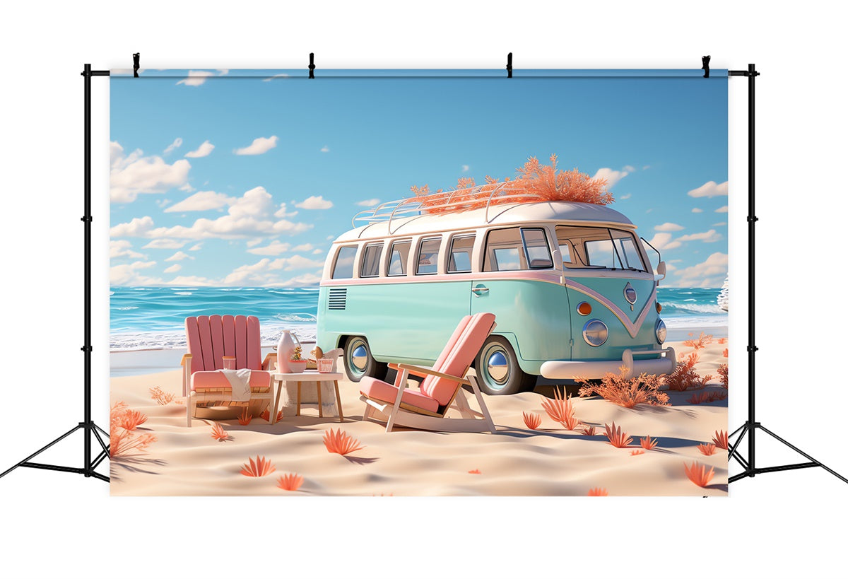 Photo Backdrop Beach Retro Beach Camper Van Summer Backdrop GTY3-286