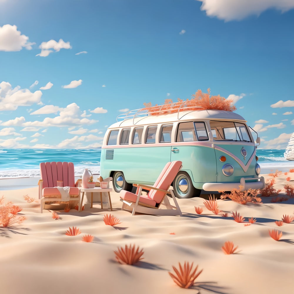 Photo Backdrop Beach Retro Beach Camper Van Summer Backdrop GTY3-286