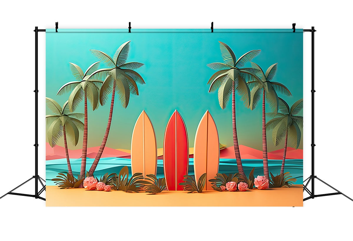 Beach Backdrop Colorful Surfboards Sunset Summer Backdrop GTY3-292