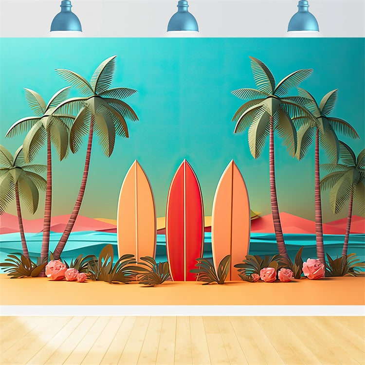 Beach Backdrop Colorful Surfboards Sunset Summer Backdrop GTY3-292