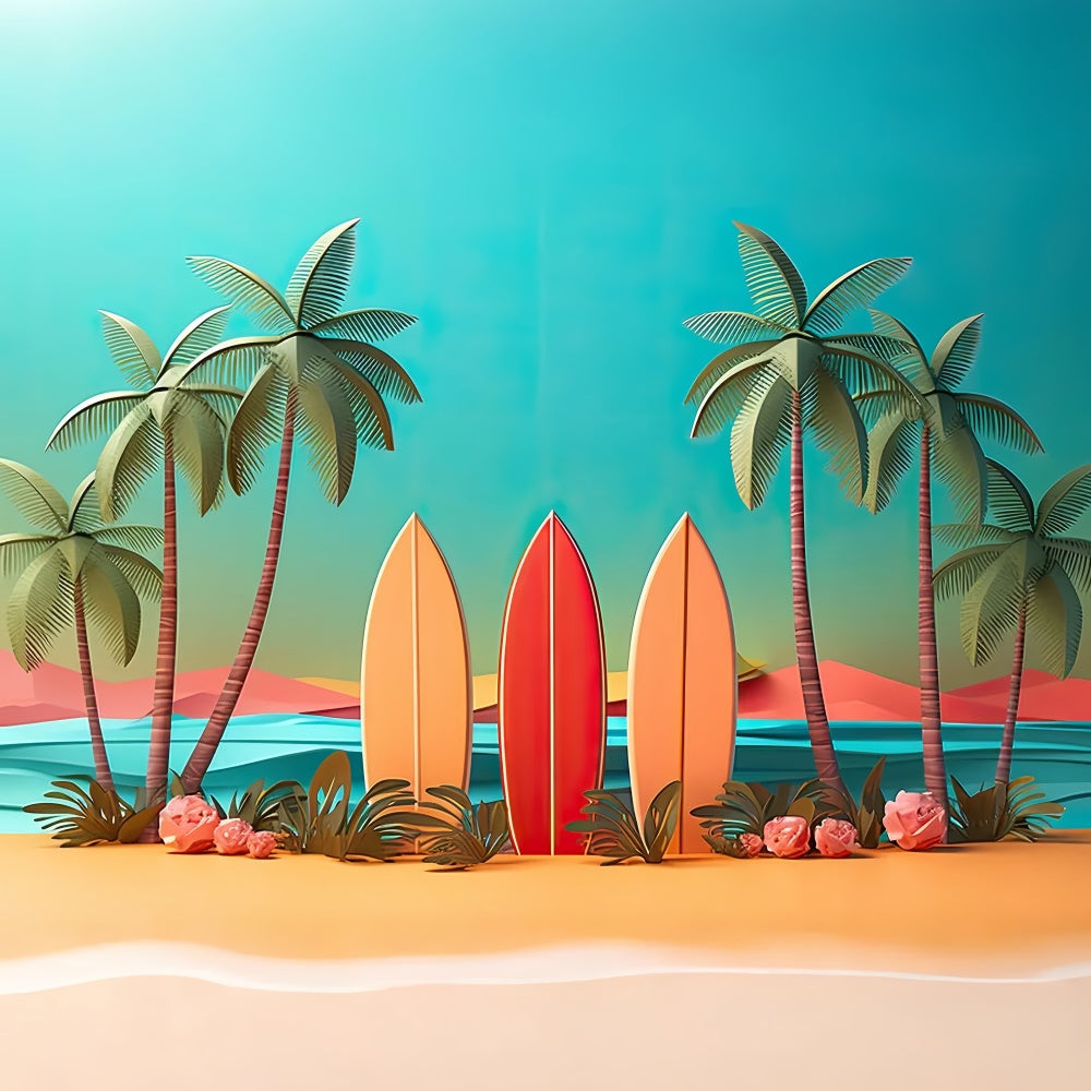 Beach Backdrop Colorful Surfboards Sunset Summer Backdrop GTY3-292