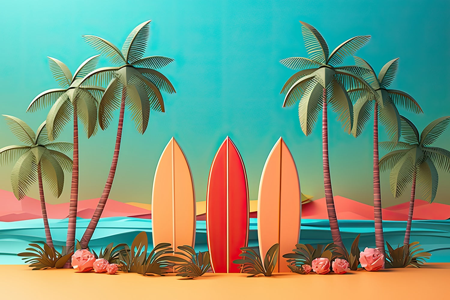 Beach Backdrop Colorful Surfboards Sunset Summer Backdrop GTY3-292