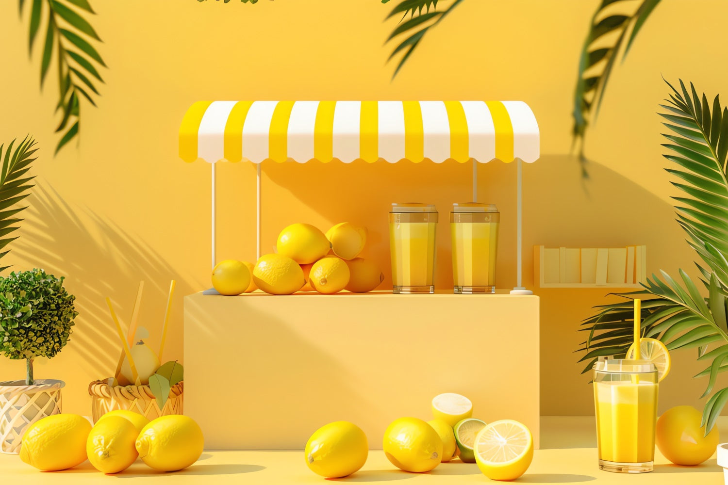 Lemon Backdrop Fresh Lemonade Yellow Stand Summer Backdrop GTY3-295