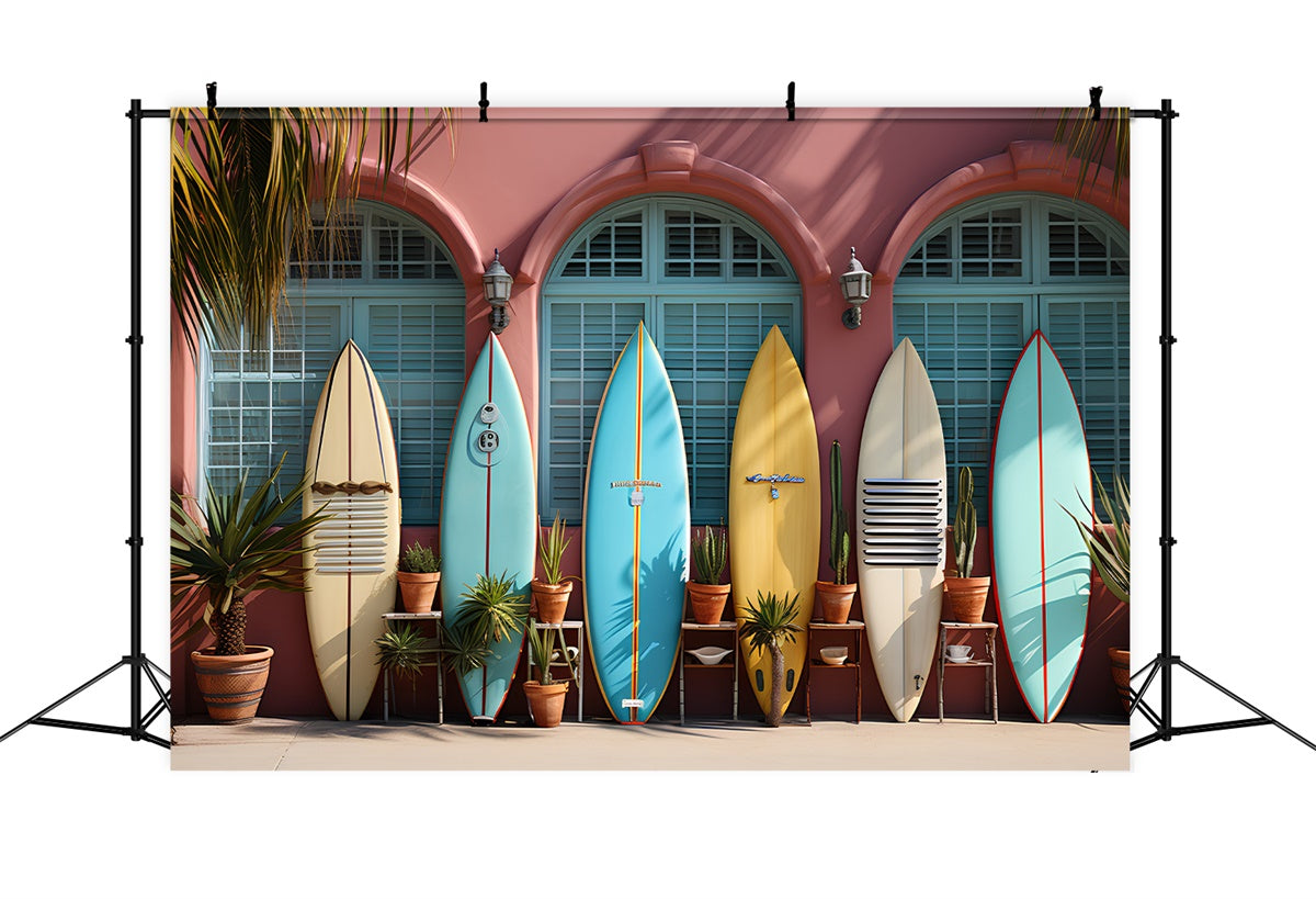 Summer Photo Backdrop Colorful Surfboards Display Backdrop GTY3-298