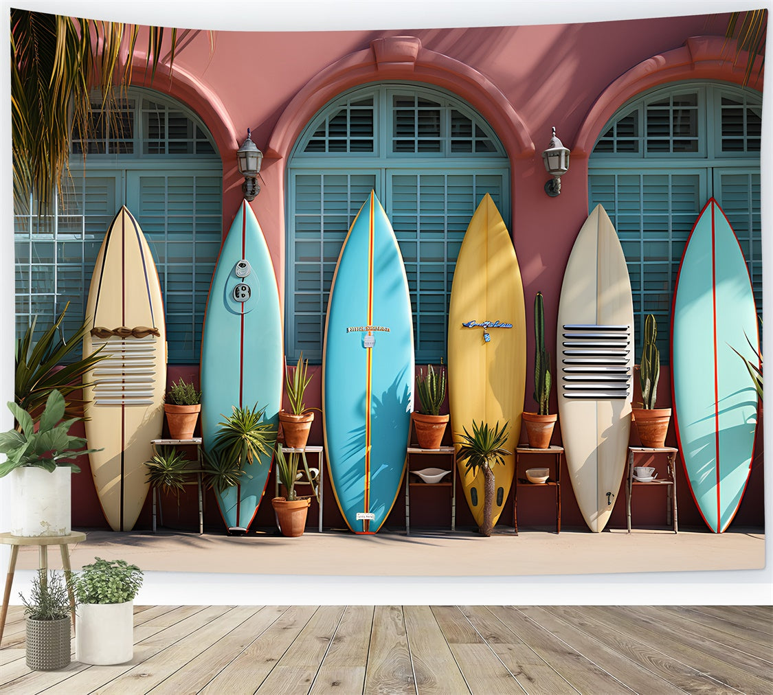 Summer Photo Backdrop Colorful Surfboards Display Backdrop GTY3-298