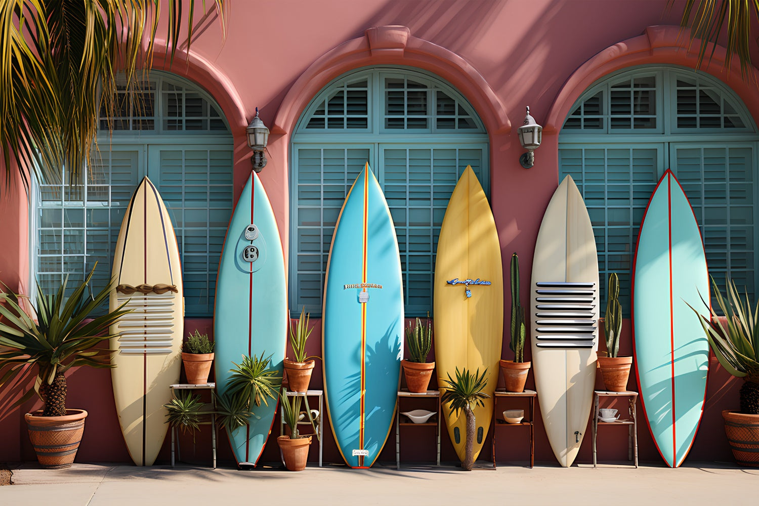 Summer Photo Backdrop Colorful Surfboards Display Backdrop GTY3-298